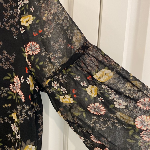 Short dress. Sheer sleeves. Liner for body. Cute flower pattern. Smoke free home - Picture 3 of 9